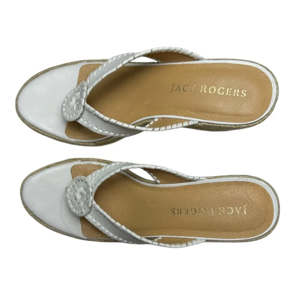 Jack Rogers White Braided Leather Espadrille Wedge Sandals Classic Summer sz 10
